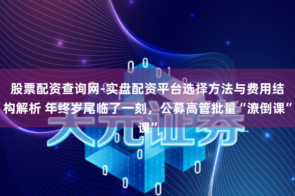 股票配资查询网-实盘配资平台选择方法与费用结构解析 年终岁尾临了一刻，公募高管批量“潦倒课”